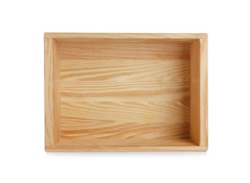 Photo of Wooden crate on white background, top view. Shipping container