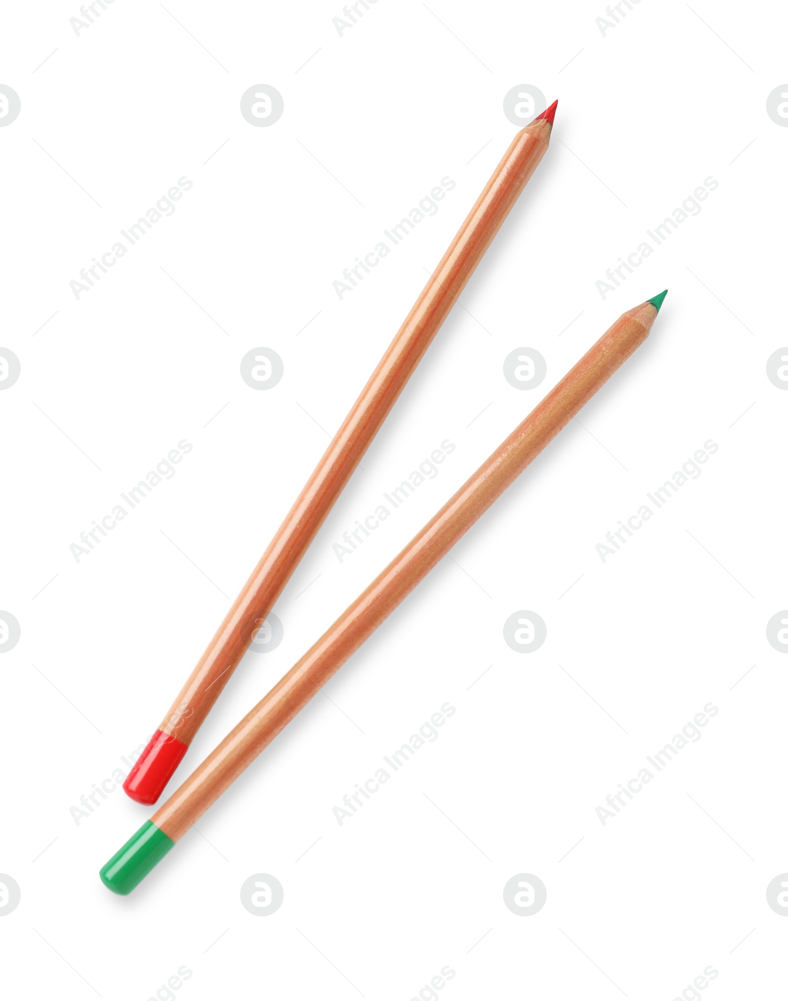 Photo of Colorful pastel pencils isolated on white, top view. Drawing supplies