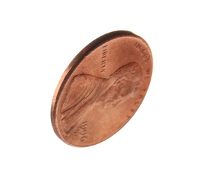 United States one cent coin on white background