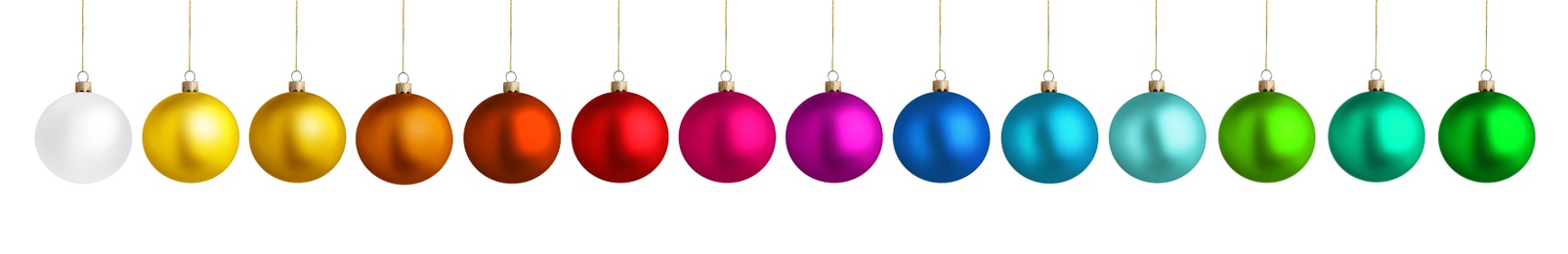 Image of Set of bright Christmas balls on white background. Banner design 