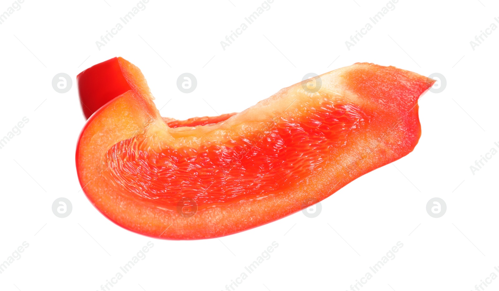 Photo of Slice of ripe red bell pepper on white background