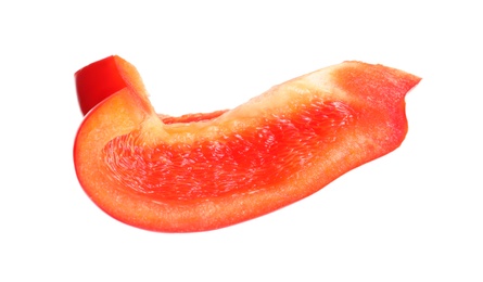 Slice of ripe red bell pepper on white background