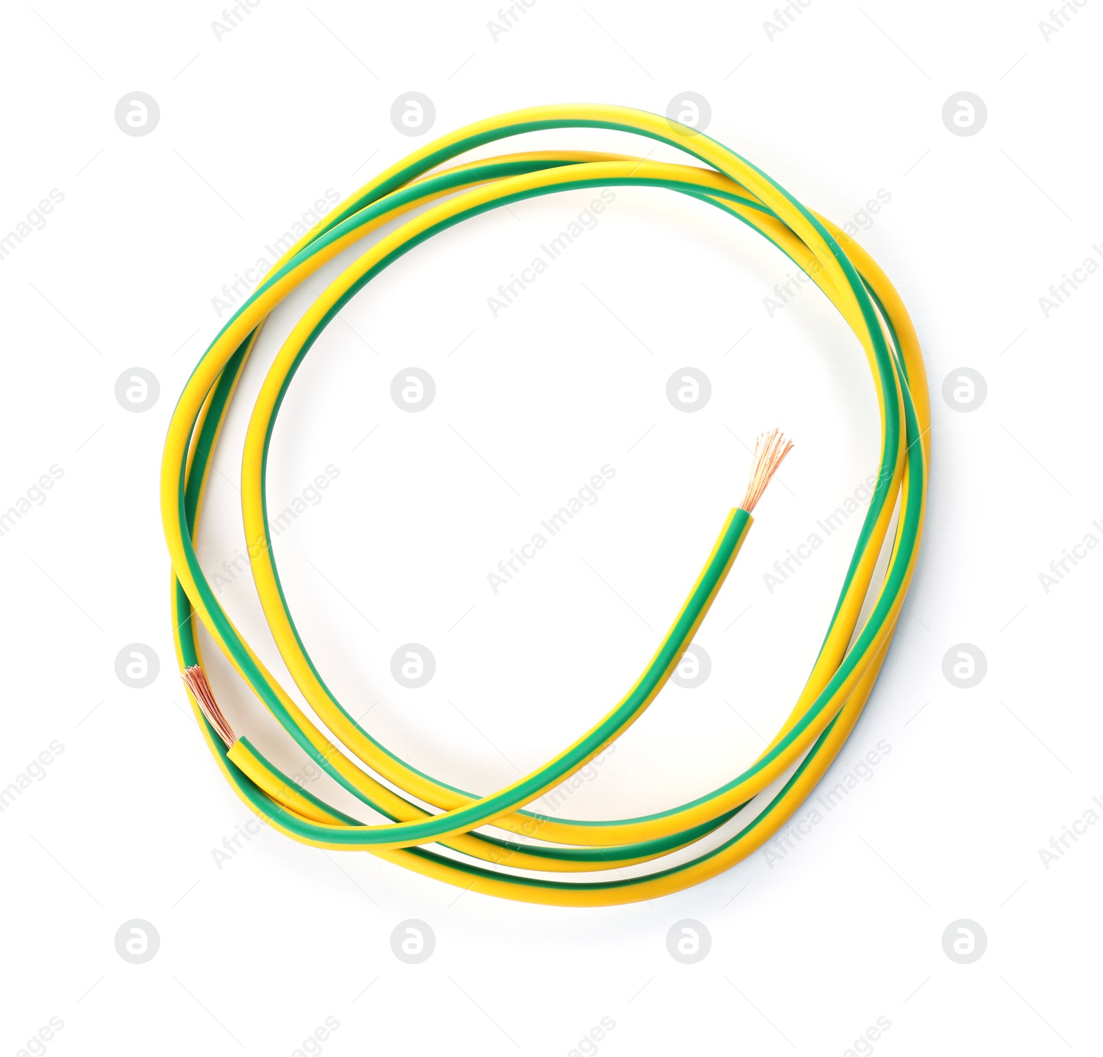 Photo of Color cable on white background, top view. Electrician's supply