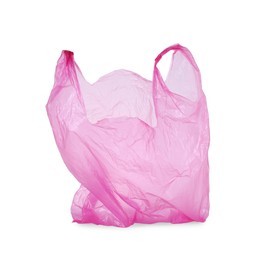 One pink plastic bag isolated on white