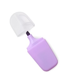 Photo of One purple marker on white background, top view