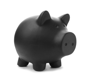 Black piggy bank on white background. Money saving