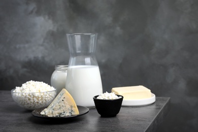 Photo of Different fresh dairy products on table