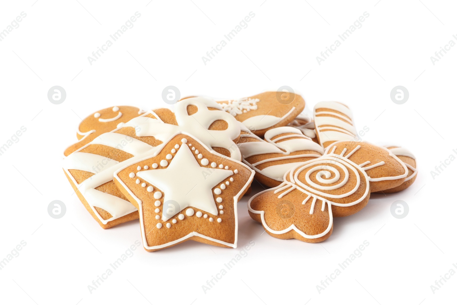 Photo of Pile of Christmas cookies on white background