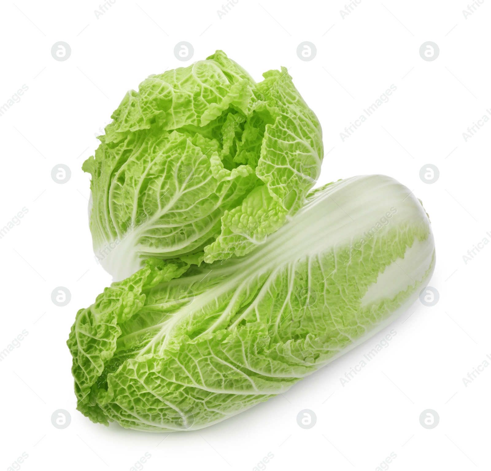 Photo of Fresh ripe Chinese cabbages on white background