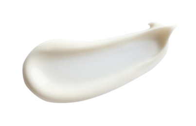 Sample of facial cream on white background, top view