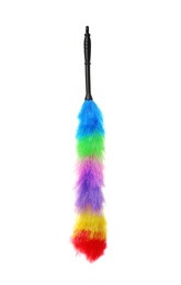 Photo of New dusting brush on white background. Cleaning supplies