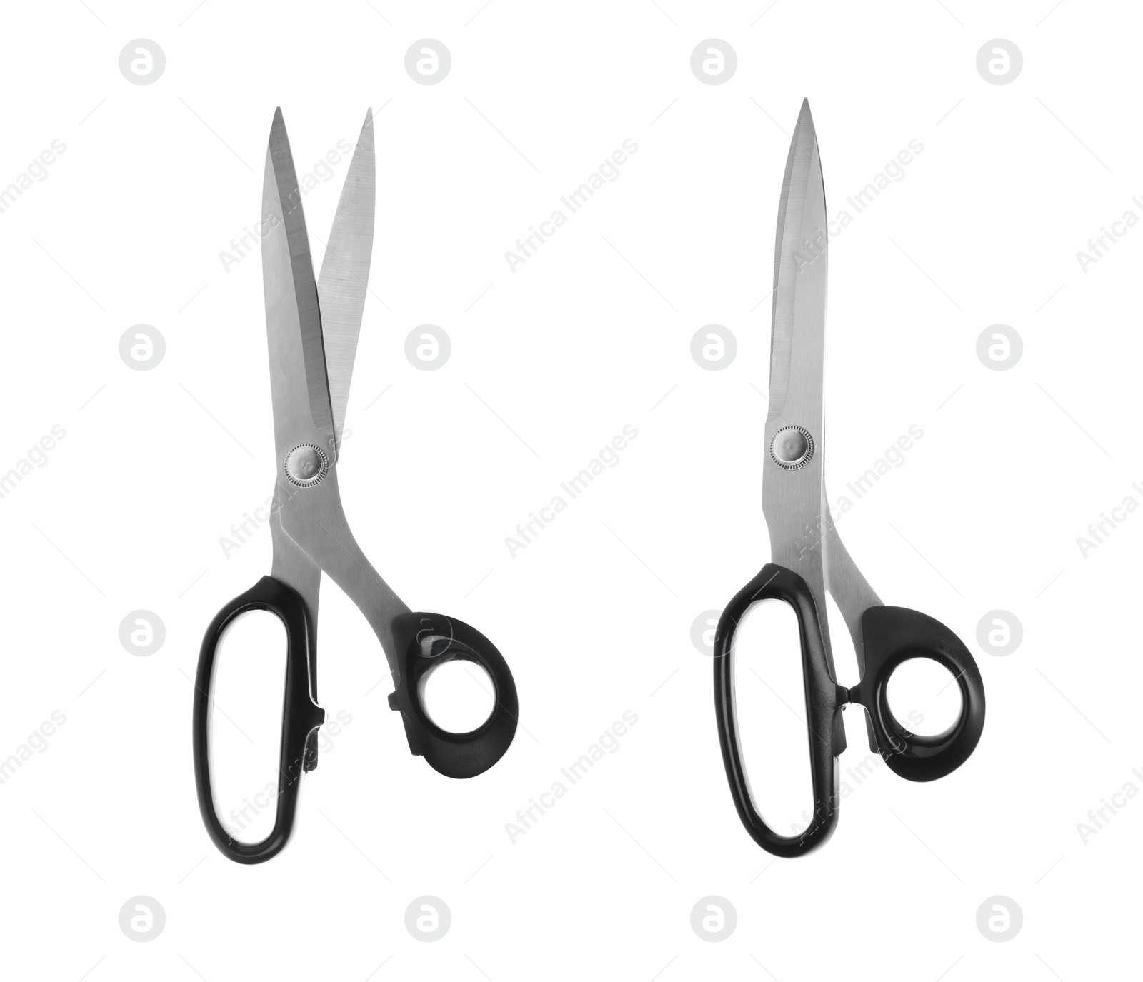 Image of Sharp sewing scissors on white background, top view