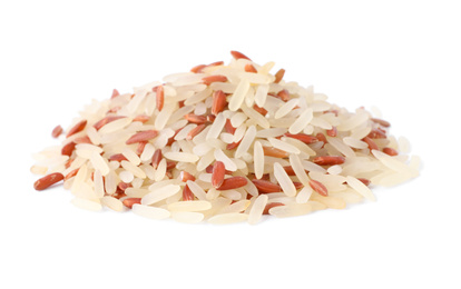 Photo of Mix of brown and polished rice isolated on white