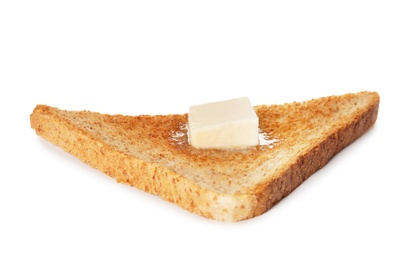 Photo of Slice of toasted bread with butter isolated on white