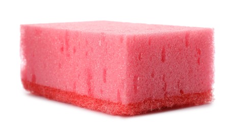 Pink cleaning sponge with abrasive red scourer isolated on white