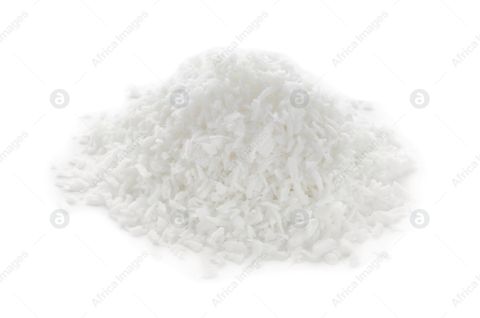 Photo of Heap of fresh coconut flakes isolated on white