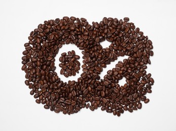 0 percent in coffee beans on white background, top view. Decaffeinated drink