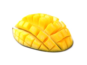 Fresh juicy mango half isolated on white