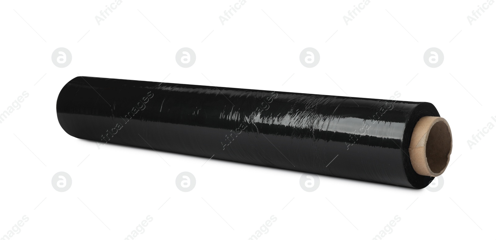 Photo of Roll of black stretch wrap isolated on white