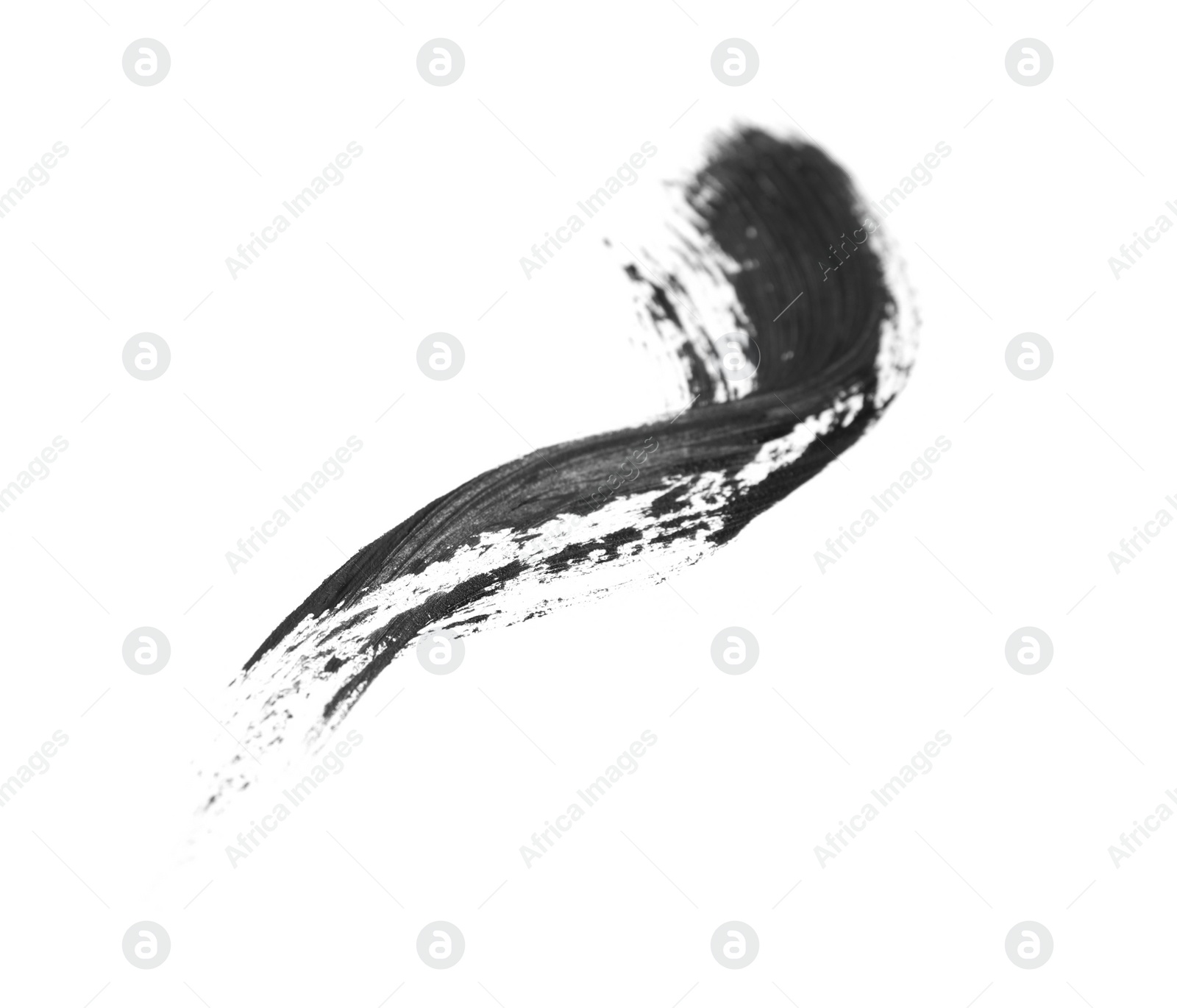 Photo of Smear of black mascara for eyelashes on white background