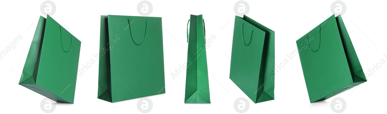 Image of Green shopping bag isolated on white, different sides