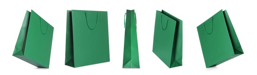 Green shopping bag isolated on white, different sides