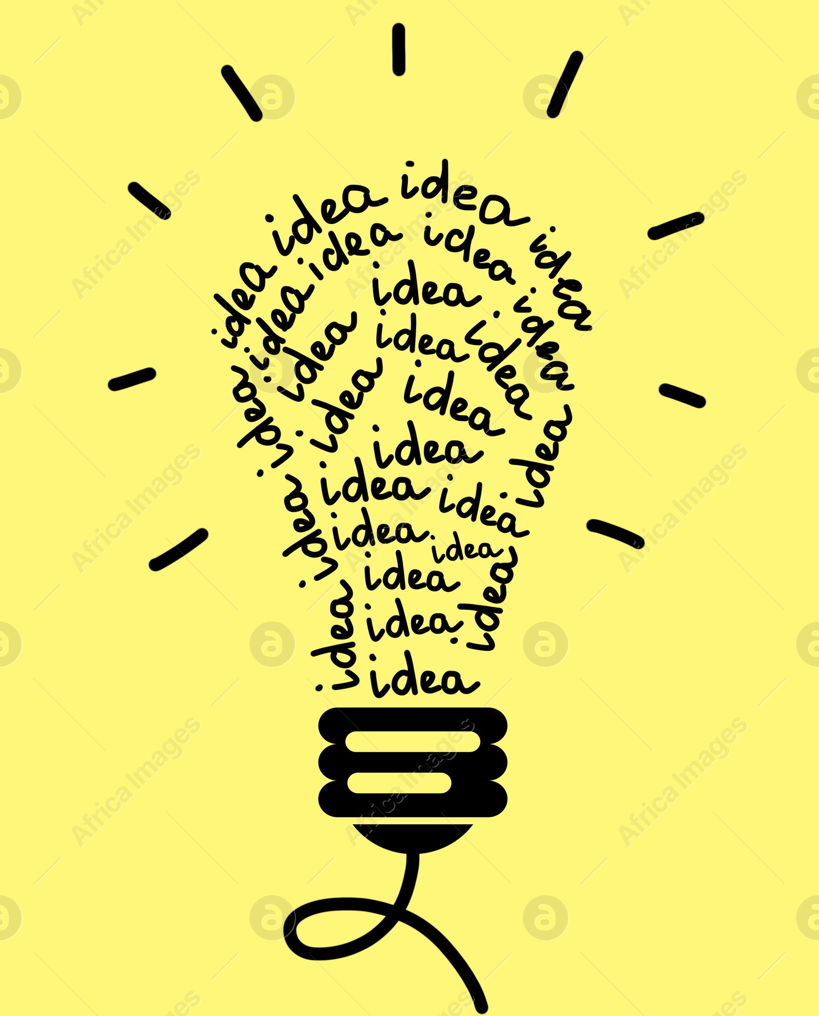 Illustration of Idea concept. Creative illustration of light bulb on yellow background