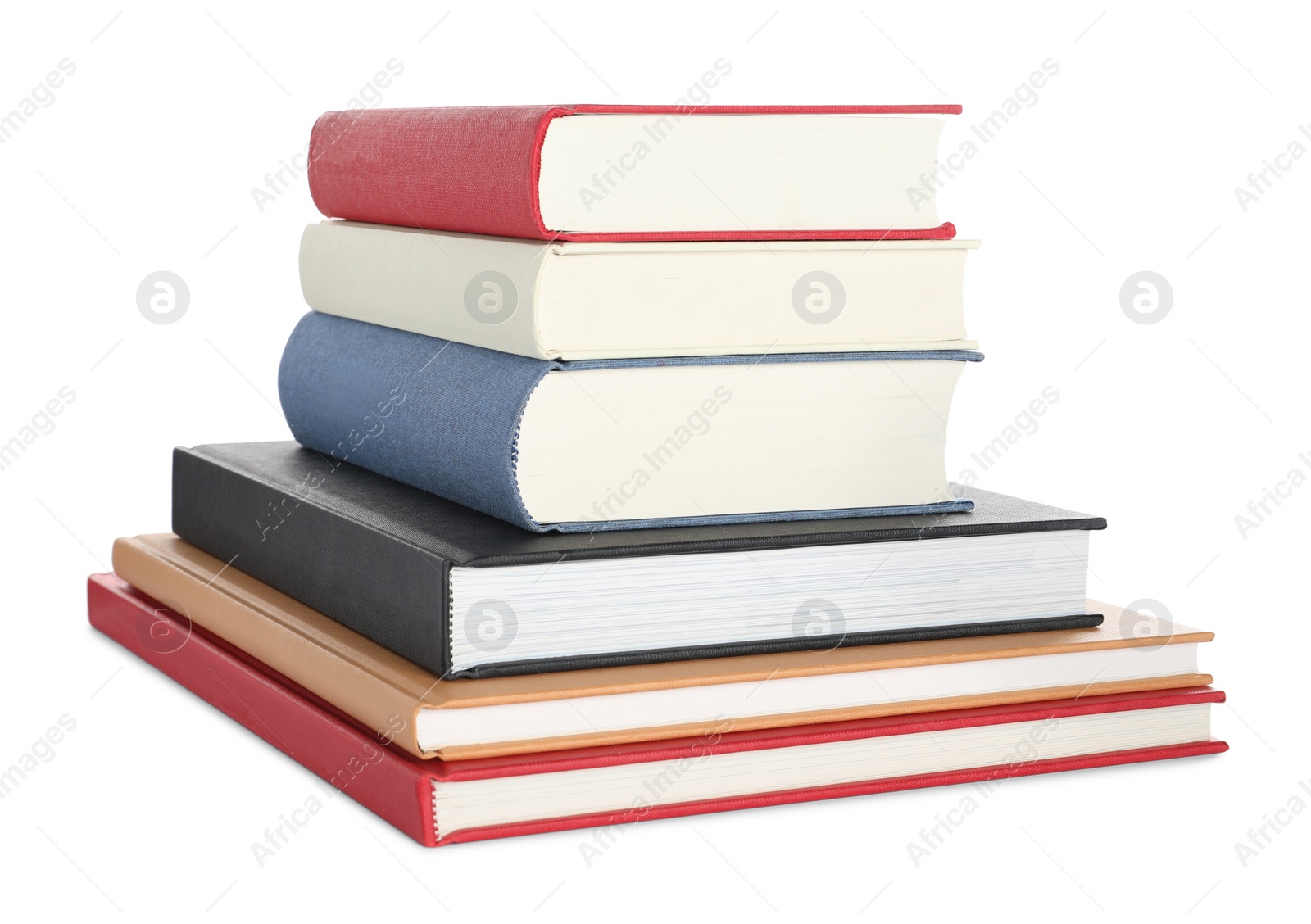 Photo of Stack of different books on white background