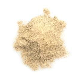 Photo of Heap of pepper powder on white background, top view