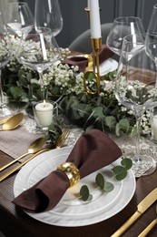 Stylish elegant table setting for festive dinner