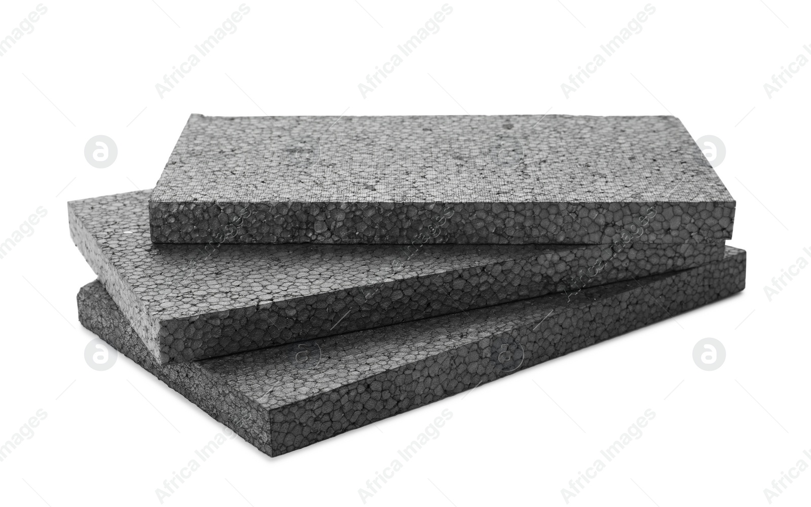 Photo of Stack of grey styrofoam sheets on white background