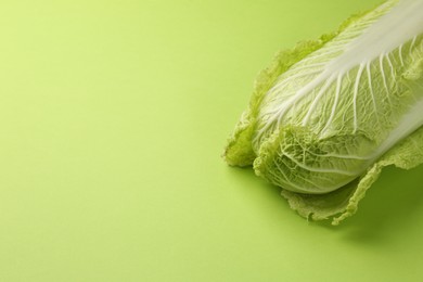 Fresh ripe Chinese cabbage on light green background. Space for text