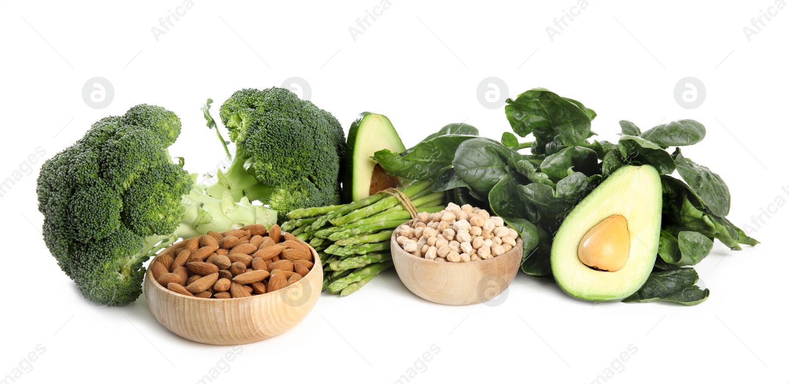 Photo of Different products rich in vitamin E on white background