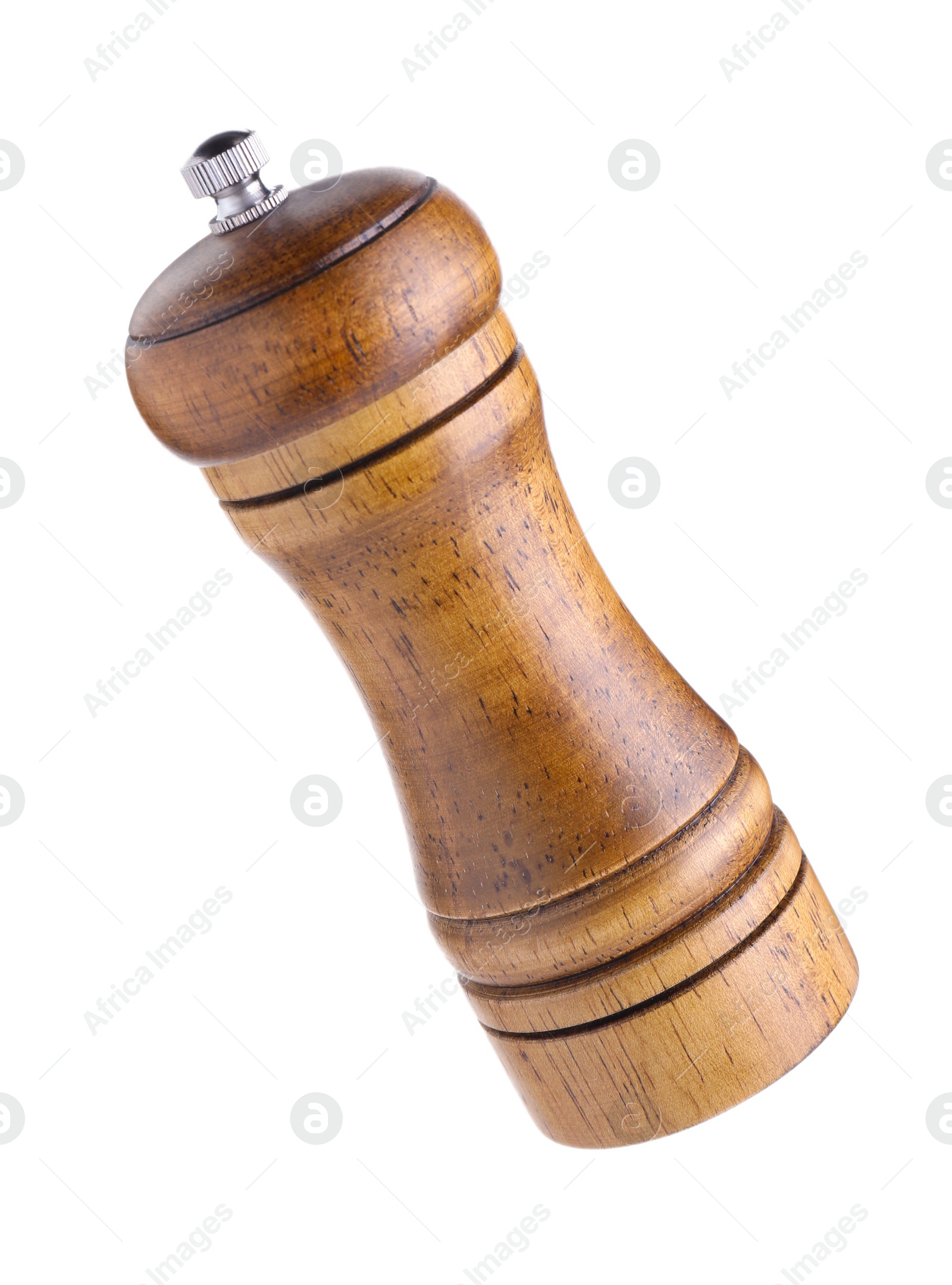 Photo of One wooden spice shaker isolated on white