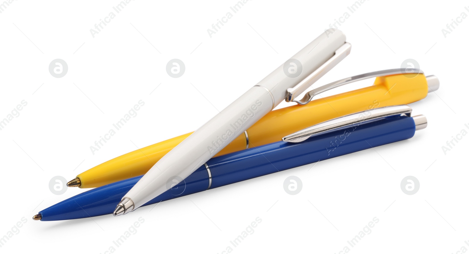 Photo of New stylish color pens isolated on white