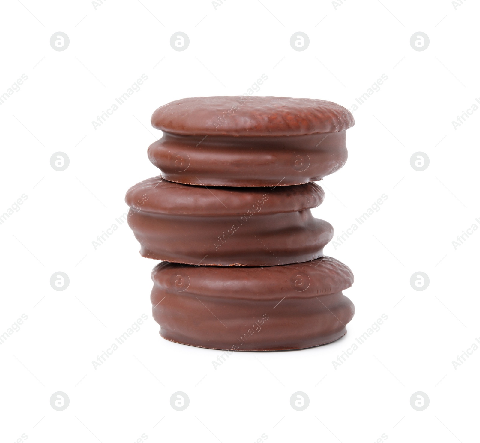 Photo of Stack of tasty choco pies isolated on white