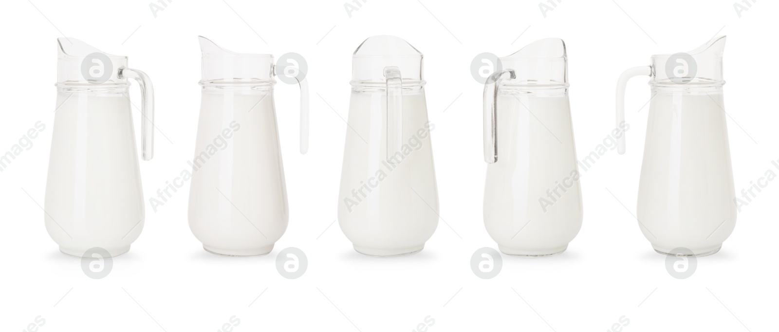 Image of Fresh milk in jug isolated on white, set