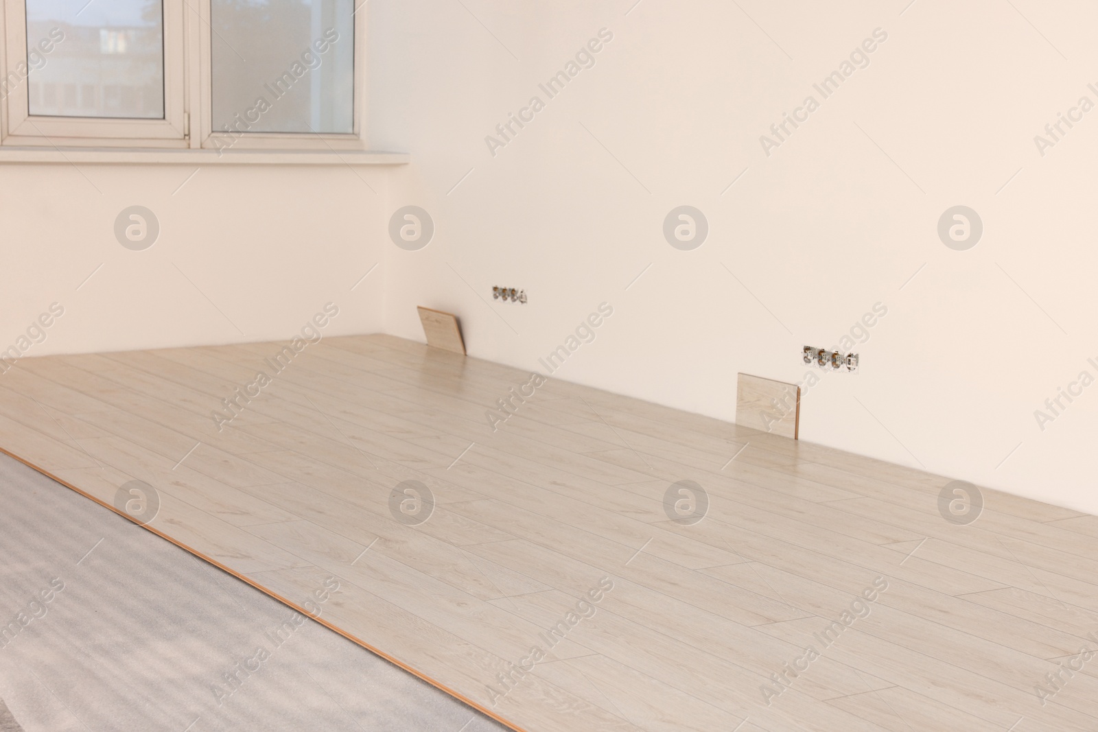 Photo of Light spacious room with unfinished laminate flooring