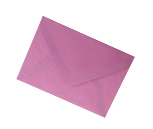 Photo of Purple paper envelope isolated on white. Mail service