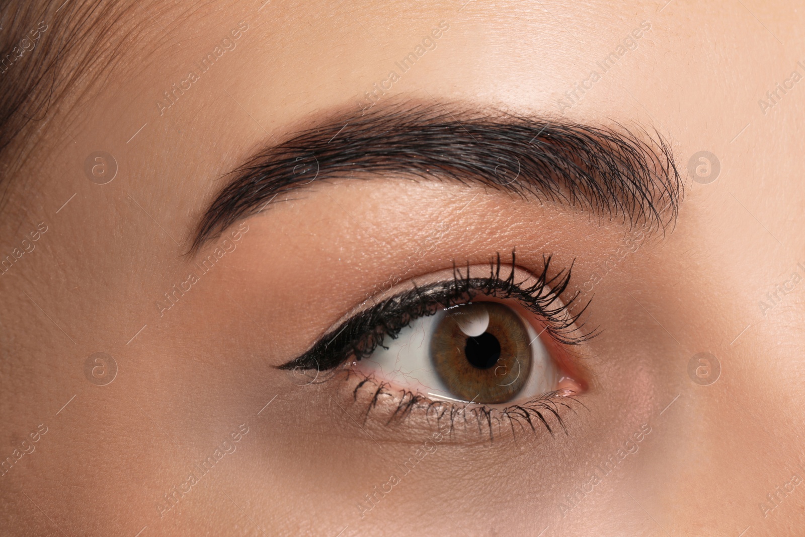 Image of Tired young woman with dark circle under eye, closeup