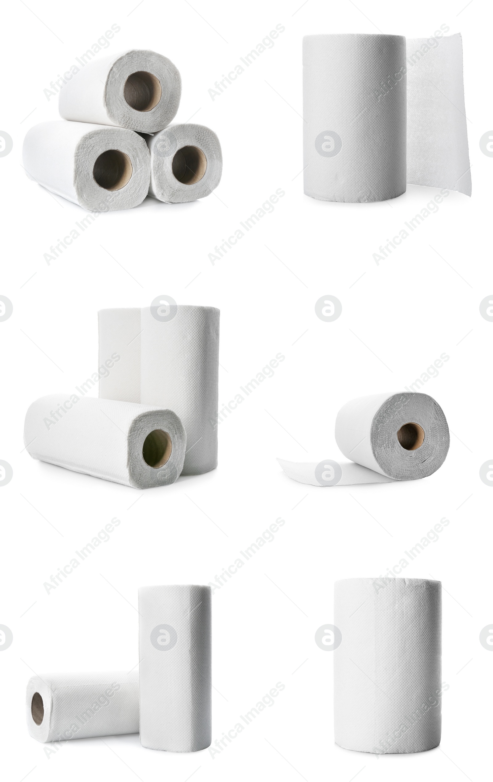 Image of Set with rolls of paper tissues isolated on white