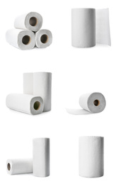 Set with rolls of paper tissues isolated on white