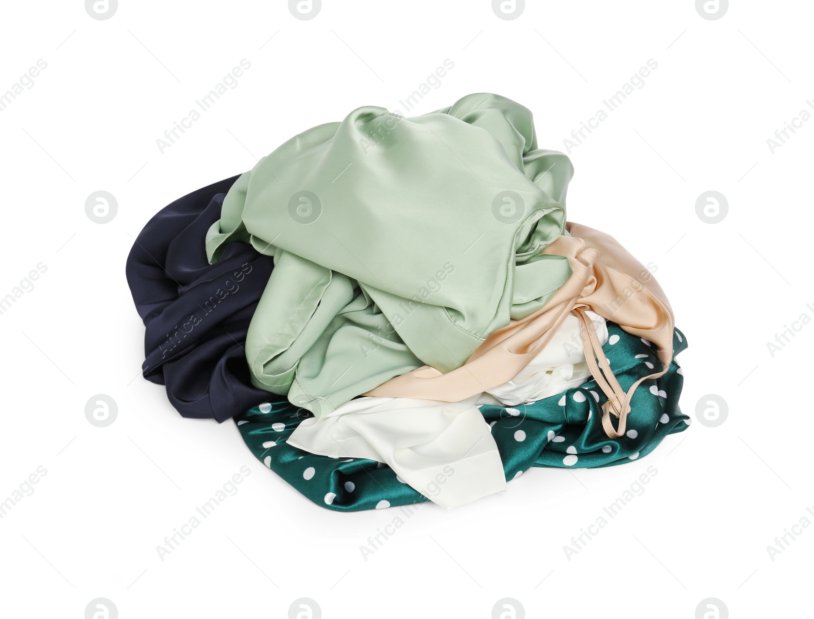 Photo of Pile of colorful clothes isolated on white