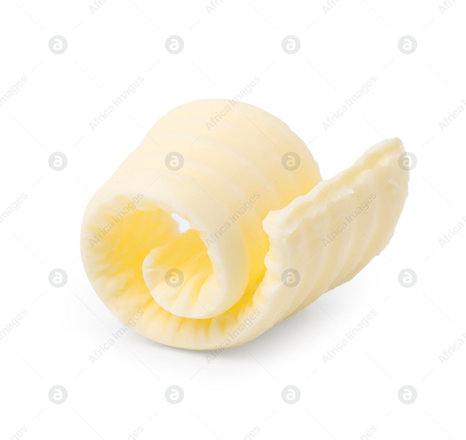 Photo of One tasty butter curl isolated on white