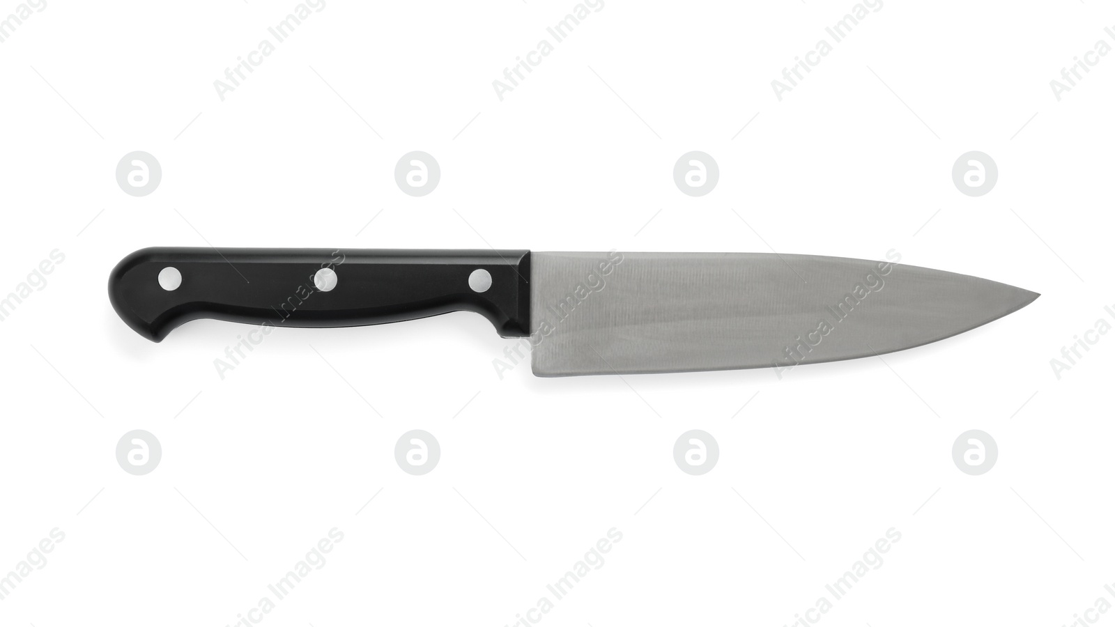 Photo of One sharp knife isolated on white, top view