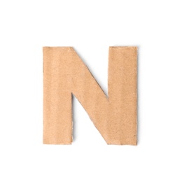 Letter N made of cardboard on white background