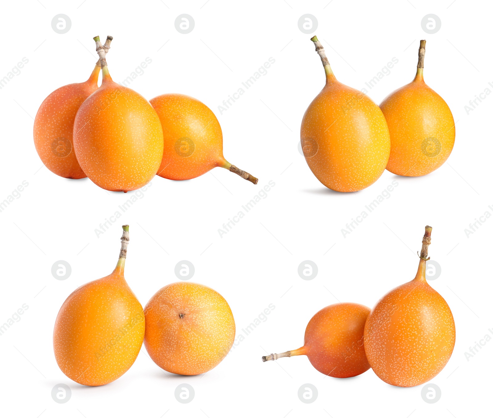 Image of Set with delicious granadillas on white background