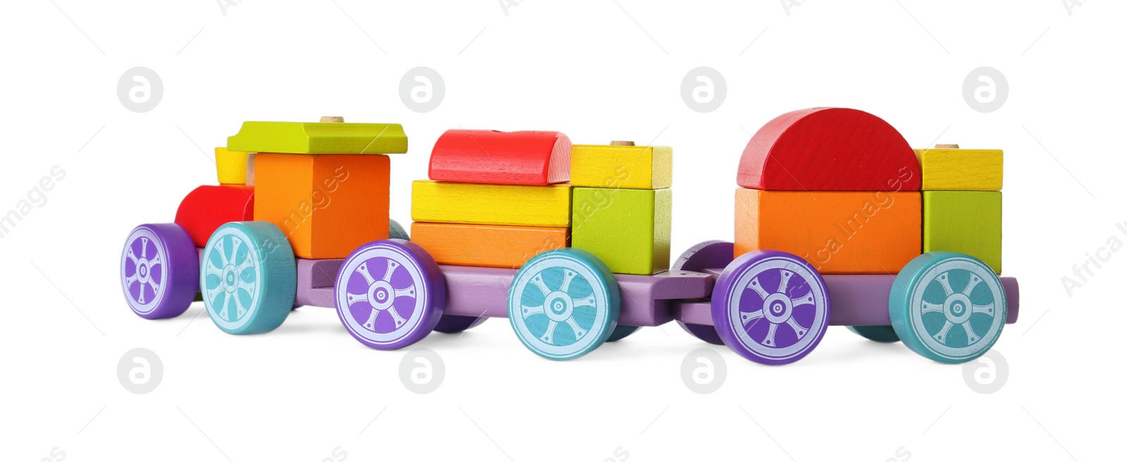 Photo of One colorful wooden train isolated on white. Children's toy