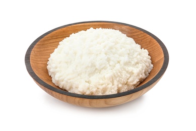 Photo of Bowl of shea butter on white background