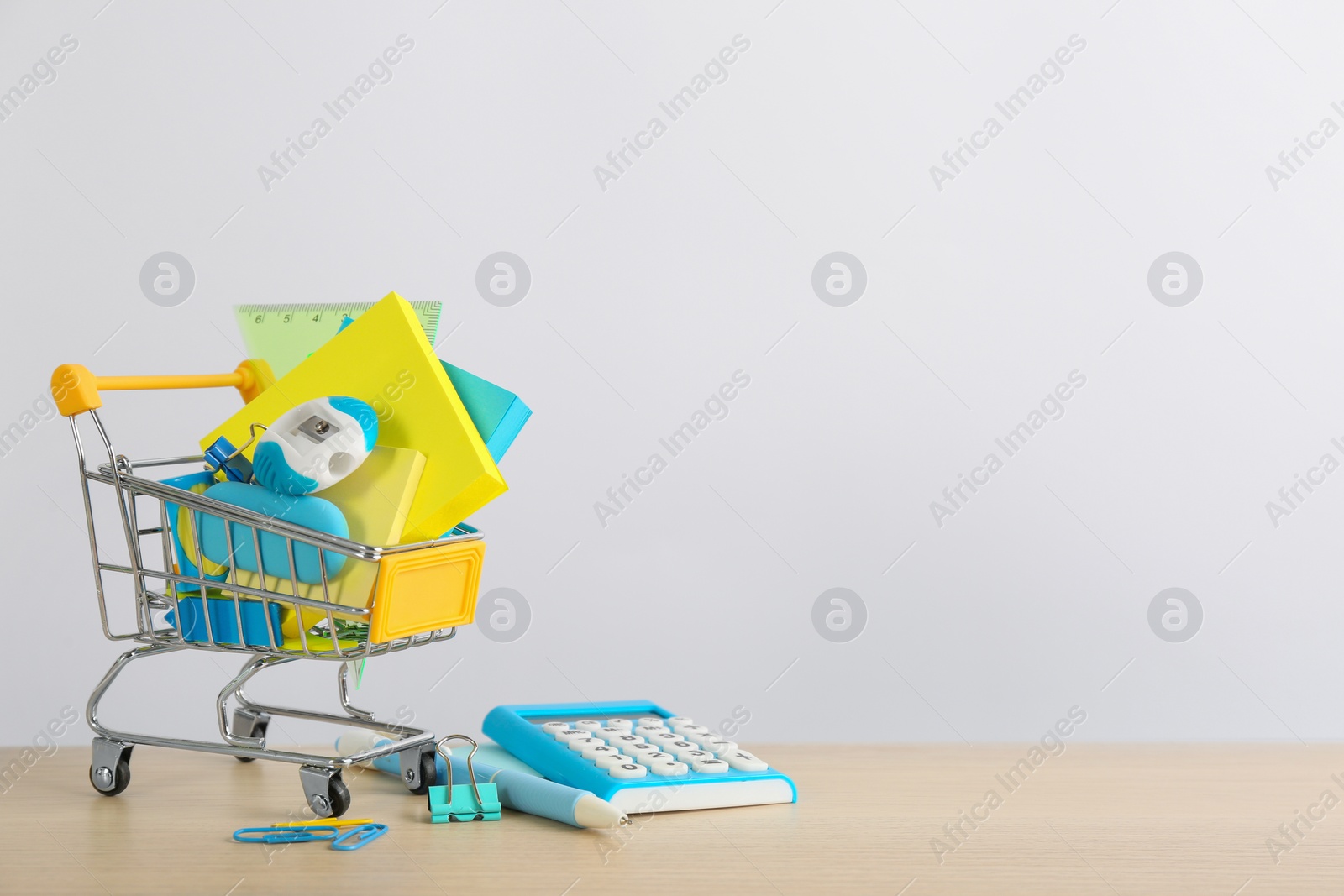 Photo of Different school stationery on table against white background, space for text. Back to school